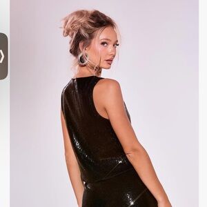 Black Sequin Sleeveless Blouse